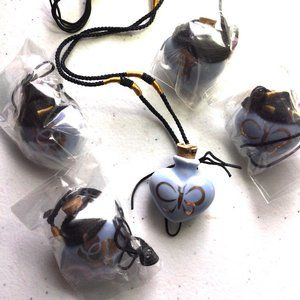5 - Ceramic Heart Pendants - Blue